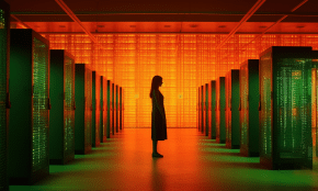 ai generated, linked data, data center, futuristic, data, glowing, servers, woman, silhouette, data centre, data processing, artificial intelligence, cyberpunk, industrial, dystopian, data center, data center, data center, data center, data center, data