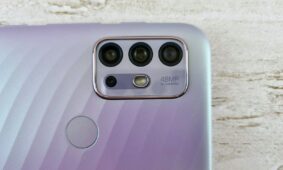 a close up of a purple cell phone