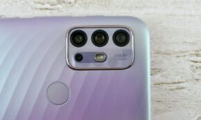 a close up of a purple cell phone