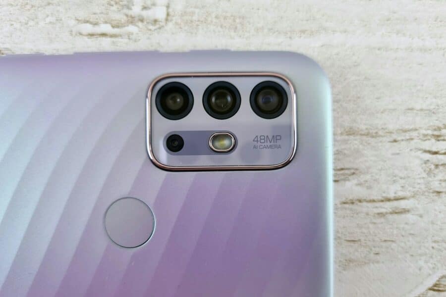 a close up of a purple cell phone