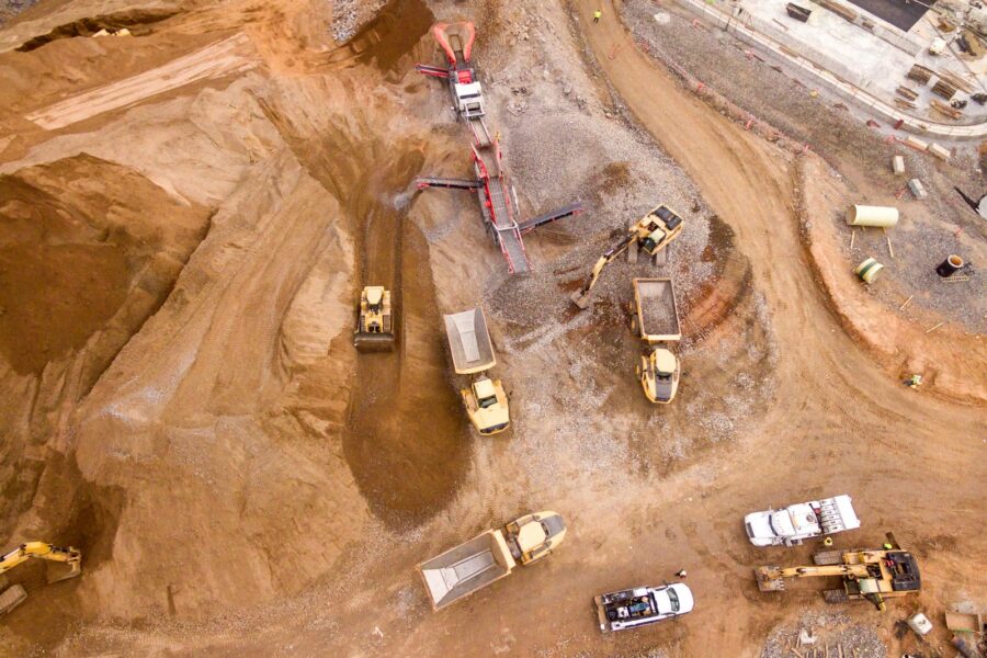 aerial photography of dump trucks
