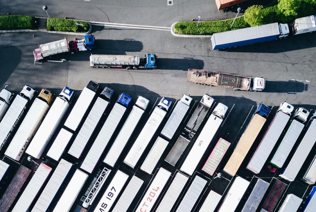 aerial photography of freight truck lot