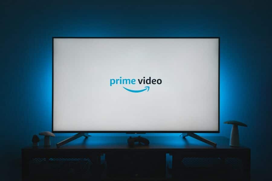 a television screen with the prime video logo on it