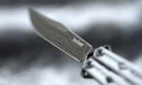 A close up of a knife on a table