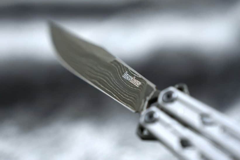 A close up of a knife on a table