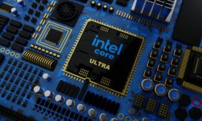 a close up of the intel core logo on a computer motherboard