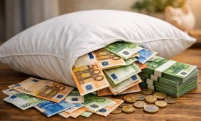 Finansinė pagalvė. DI generuota nuotrauka.