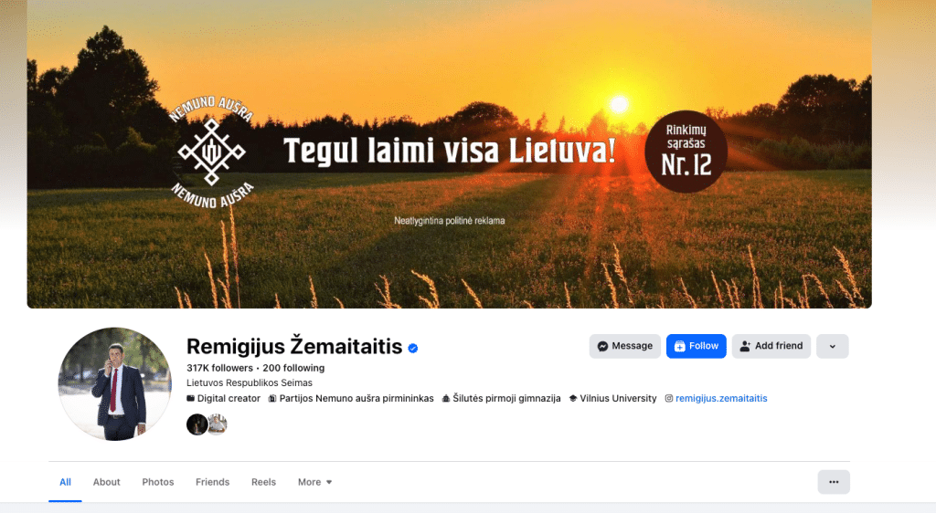 Remigijaus Žemaitaičio „Facebook“ paskyra 2025 spalio 23 dieną. Ekonomika.lt nuotr.