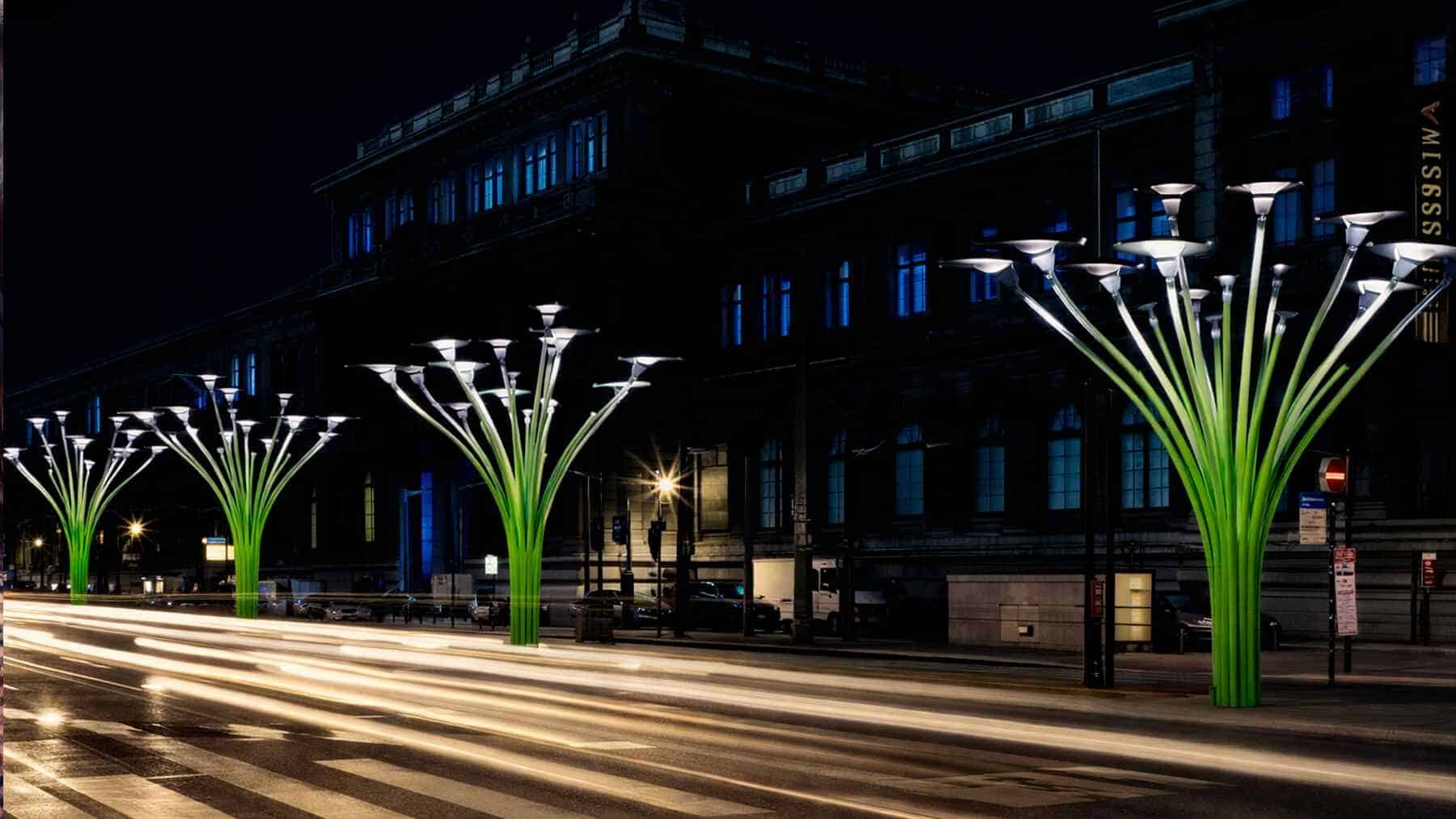 Ateities miestai keičiasi: gatves gali apšviesti saulės energiją kaupiantys „medžiai“