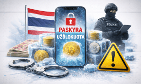 Kriptovaliutų areštas. DI sugeneruota nuotr.