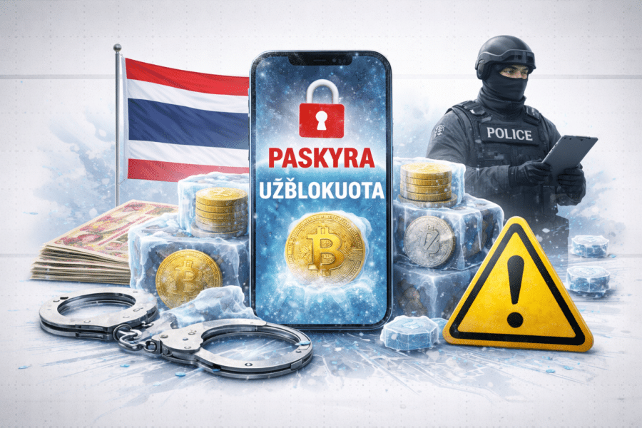 Kriptovaliutų areštas. DI sugeneruota nuotr.