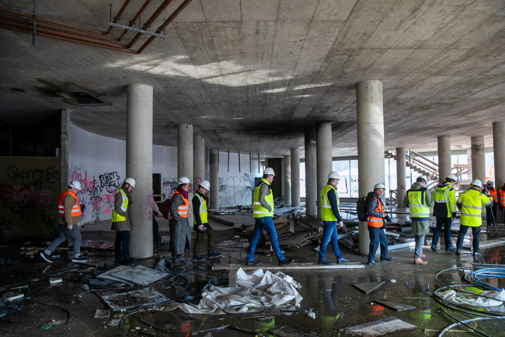 Vilniaus miesto mero ir didžiausių statybos bendrovių spaudos konferenciją dėl Maskvos namų griovimo. ELTA / Orestas Gurevičius
