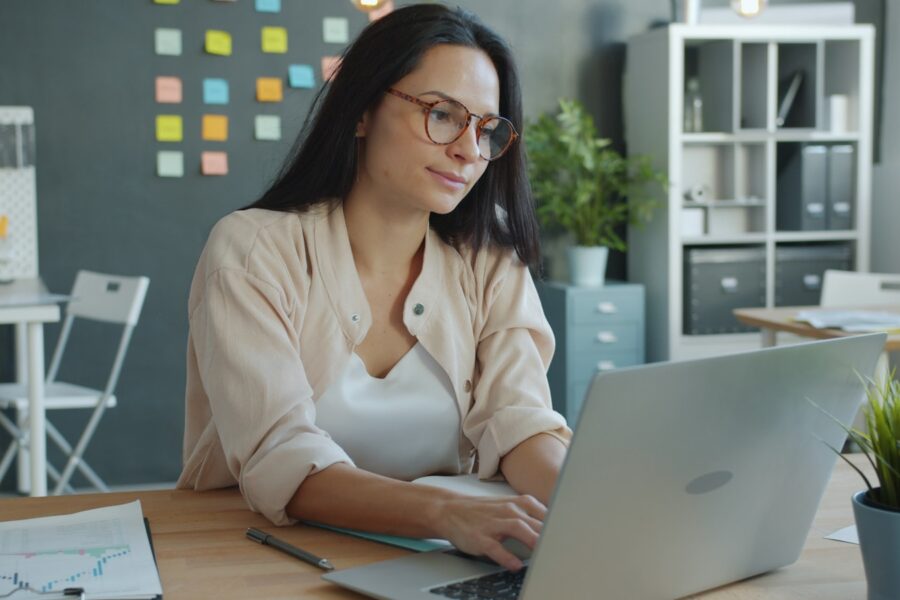 Small business office laptop data charts