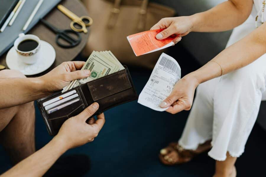 Wallet coffee smartphone receipts table